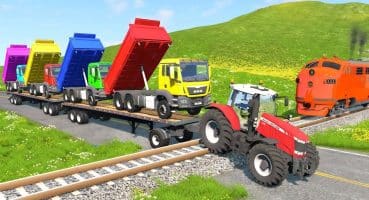 Double Flatbed Trailer Truck vs Train vs Cars – Best Games Beamng Drive #2024 Fragman izle