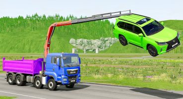 Flatbed Trailer Monster Truck vs Train – Cars vs Speed Bumps – BeamNG.Drive #121 Fragman izle