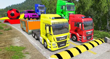 Double Flatbed Trailer Truck vs Speedbumps Train vs Cars | Tractor vs Train Beamng.Drive 0155 Fragman izle