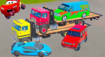Double Flatbed Trailer Truck vs Speedbumps Train vs Cars Beamng Drive Fragman izle