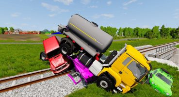 Flatbed Trailer Truck Rescue – Cars vs Rails – Speed Bumps – BeamNG.Drive Fragman izle