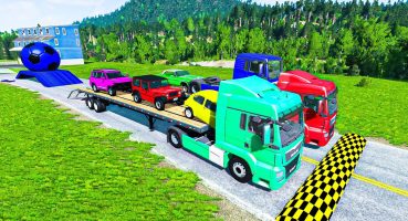Double Flatbed Trailer Truck vs Speedbumps | Train vs Cars | Tractor vs Train | BeamNG.Drive #9 Fragman izle
