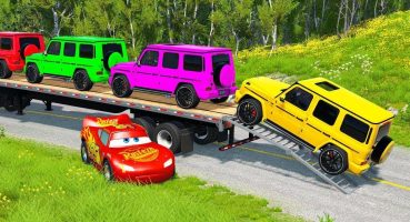 Double Flatbed Trailer Truck vs Speed bumps | Train vs Cars | Tractor vs Train | BeamNG Drive Fragman izle