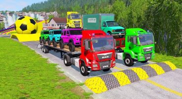 Flatbed Trailer Truck Potholes Transport Car Portal Trap Rescue – Cars vs Speed Bumps – BeamNG.drive Fragman izle