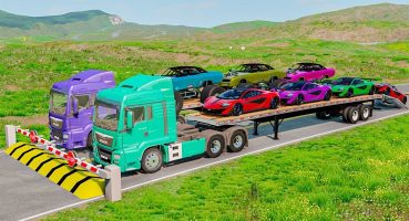 Double Flatbed Trailer Truck vs speed bumps |Busses vs speed bumps | Beamng Drive #226 Fragman izle