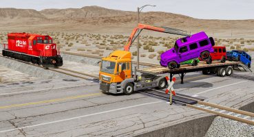 Flatbed Trailer Monster Truck vs Train – Cars vs Speed Bumps – BeamNG.Drive #290 Fragman izle
