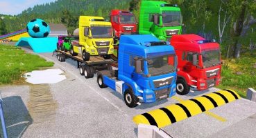 Flatbed Trailer Truck Potholes Transport Car Portal Trap Rescue – Cars vs Speed Bumps – BeamNG.drive Fragman izle