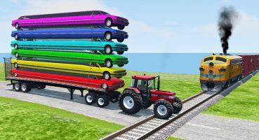 Double Flatbed Trailer Truck vs Speedbumps Train vs Cars | Tractor vs Train Beamng.Drive Fragman izle