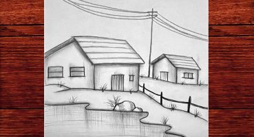 Karakalem Ev Manzara Nasıl Çizilir – Manzara Çizimleri Nasıl Yapılır – Çizim Mektebi Manzara Resmi