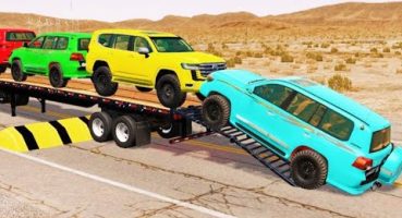 Flatbed Trailer Toyota LC Cars Transportation With Truck – Pothole vs Car – Beamng drive Fragman izle