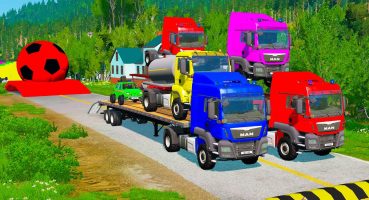 Double Flatbed Trailer Truck vs Speedbumps Train vs Cars Beamng.Drive Fragman izle