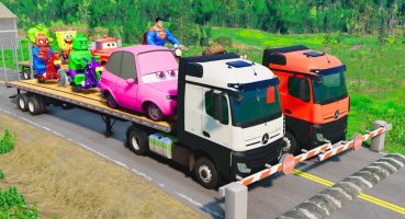 Flatbed Trailer Truck Potholes Transport Car Portal Trap Rescue – Cars vs Speed Bumps – BeamNG.drive Fragman izle