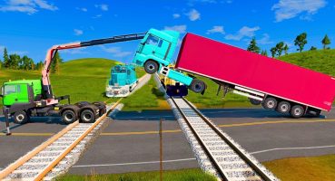 Double Flatbed Trailer Truck vs Speedbumps Train vs Cars | Tractor vs Train Beamng.Drive Fragman izle