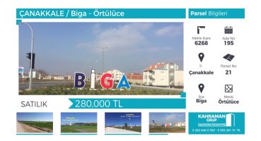 Çanakkale   Biga  Örtülüce 6268 m2 Satılık Arsa Satılık Arsa