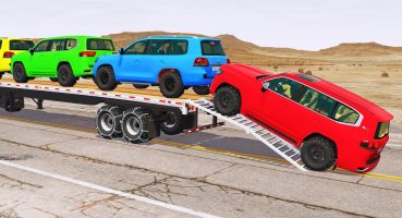 Flatbed Trailer Toyota Cars Transportation with Truck – Pothole vs Car #137 – BeamNG.Drive Fragman izle