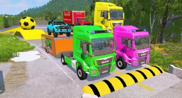 Double Flatbed Trailer Truck vs Speedbumps Train vs Cars | Tractor vs Train Beamng.Drive 050 Fragman izle