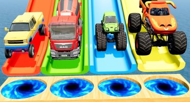 Double Flatbed Trailer Truck vs Speedbumps | Train vs Cars | Tractor vs Train | BeamNG.Drive Fragman izle