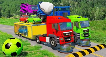 Double Flatbed Trailer Truck vs Speedbumps vs Train Beamng.Drive Fragman izle