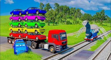 Double Flatbed Trailer Truck vs Speedbumps Train vs Cars | Tractor vs Train Beamng.Drive Fragman izle