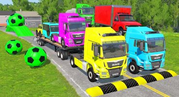 Double Flatbed Trailer Truck vs Speedbumps Train vs Cars | Tractor vs Train BeamNG.Drive Fragman izle