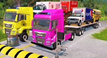 Double Flatbed Trailer Truck vs speed bumps  |Busses vs speed bumps | Beamng Drive Fragman izle