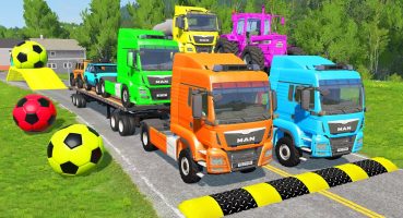 Flatbed Trailer Cars Transportation with Truck – Speedbumps vs Cars vs Train – BeamNG.Drive Fragman izle