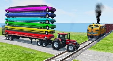 Double Flatbed Trailer Truck vs Speedbumps Train vs Cars | Tractor vs Train Beamng.Drive 050 Fragman izle