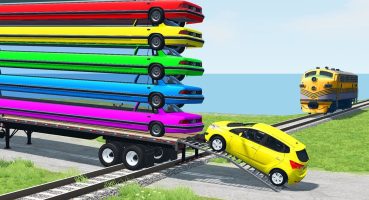 Flatbed Trailer Cars Transportation with Truck – Speedbumps vs Cars vs Train – BeamNG.Drive #45 Fragman izle