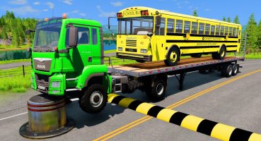 Double Flatbed Trailer Truck vs Speedbumps Train vs Cars Tractor vs Train Beamng.Drive Fragman izle