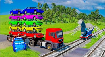 Double Flatbed Trailer Truck vs Speedbumps | Train vs Cars | Tractor vs Train | BeamNG.Drive Fragman izle