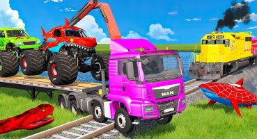 Flabted Trailer Transportation 5 Monster Truck Rescue – Cars vs Rails and Train – Cars vs Deep Water Fragman izle