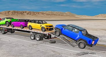 Double Flatbed Trailer Truck vs Speedbumps Train vs Cars | Tractor vs Train Beamng.Drive Fragman izle